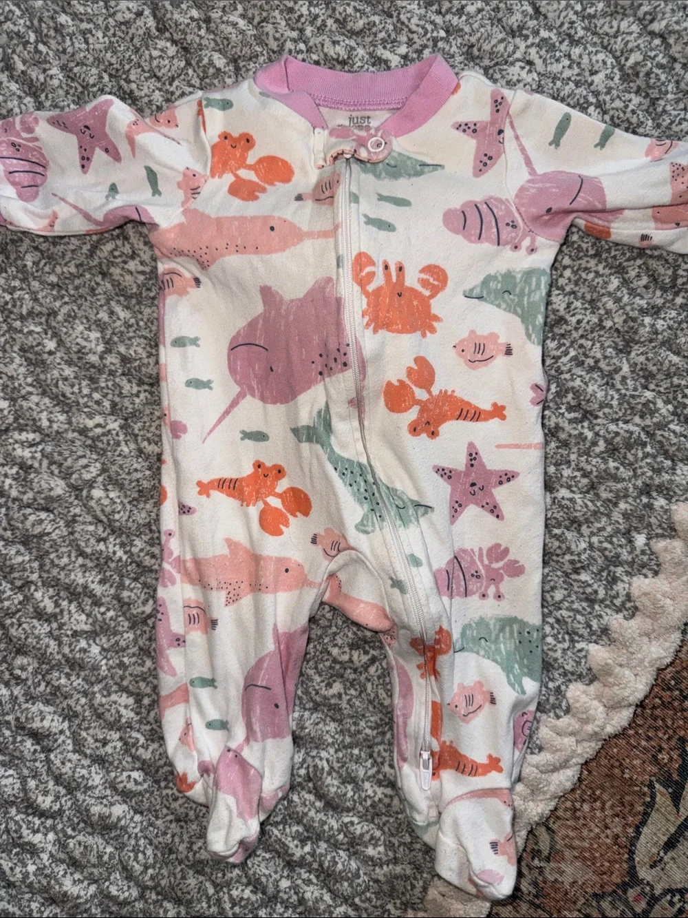 Pastel Sea Creature Footed One-Piece Pajamas - Pink & Coral